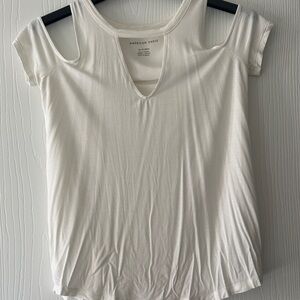 American Eagle Outfitters Cream Cutout Tee